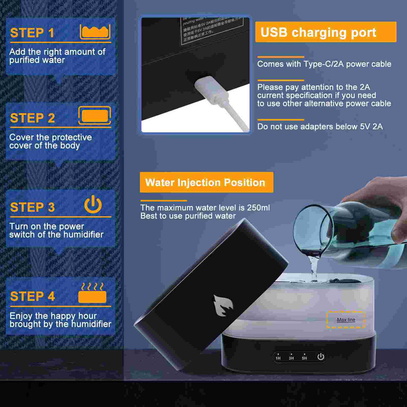 Difuzor Umidificator Aromă Aer Ulei Mini Flacără Aromaterapie Esențială Ceață Portabilă Led Decorativ Mică Lumină Birou Auto Silențioasă