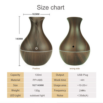 130ml Led Αιθέριο λάδι Διαχύτης Υγραντήρας Usb Aromatherapy Wood Grain Vase Aroma 7 Colors Lights for Home Led Lamp Electric