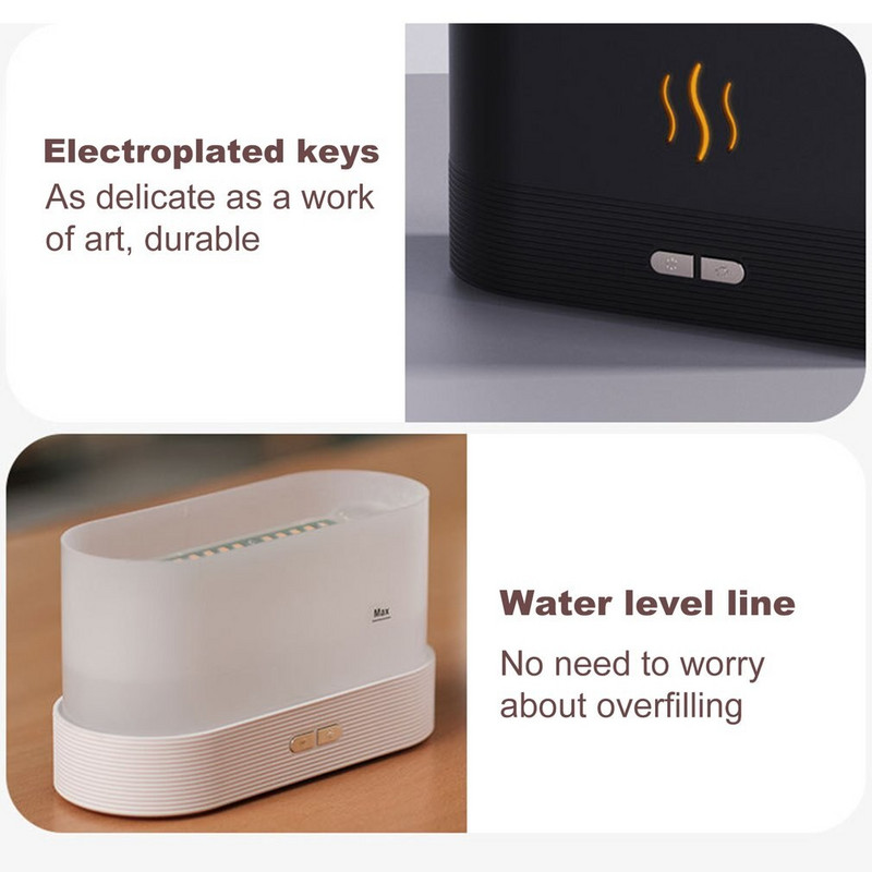 Difuzor USB de aromă Lampă cu flacără cu simulare cu ultrasunete, 7 culori, Lampă cu flacără pentru aromaterapie, umidificator de aer pentru mașină, biroul de acasă