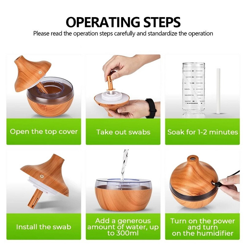 300ML USB Air Humidifier Electric Aroma Diffuser Mist Wood Grain Oil Aromatherapy Mini Have 7 LED Light For Car Home Office