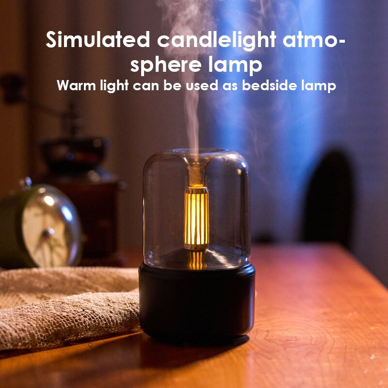 Ultrasonic Candle Light Aroma Diffuser 120ml Water Tank Air Humidifier With Colorful Atmosphere Lamp Αποσμητικό αυτοκινήτου Ομίχλης