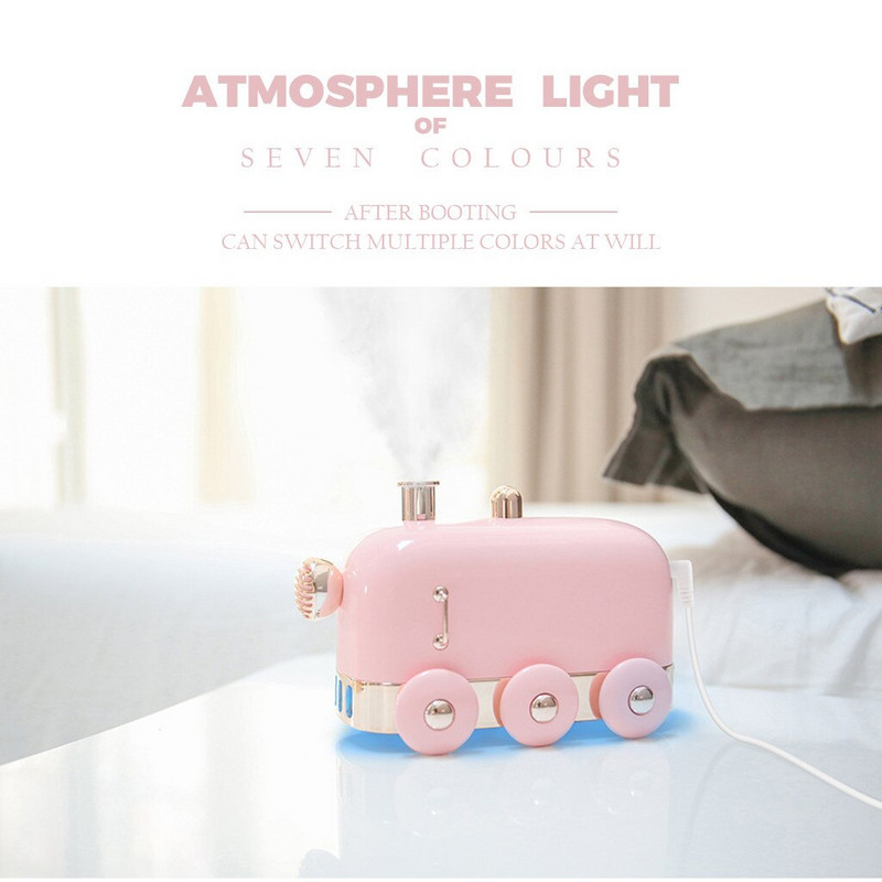 300ml Ultrahangos párásító Retro Mini Train USB Aroma Légdiffúzor Illóolaj Köd Készítő Fogger Színes LED Fénnyel