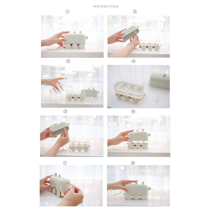 300ml Ultrahangos párásító Retro Mini Train USB Aroma Légdiffúzor Illóolaj Köd Készítő Fogger Színes LED Fénnyel