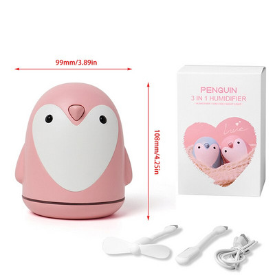 220 ml-es légpárásító rajzfilm pingvin mini aromaterápiás diffúzor, hordozható USB illóolaj porlasztó ultrahangos ködkészítő