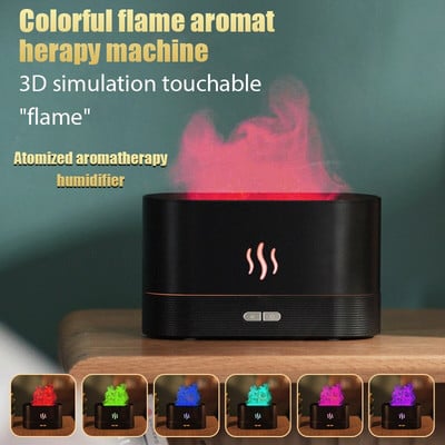 Flame Aroma Diffuser Έξυπνος διαχύτης αιθέριων ελαίων Mute Ultrasonic Flame LED Lamp 3D Air Humidifier Home Cool Mist Maker 180ML