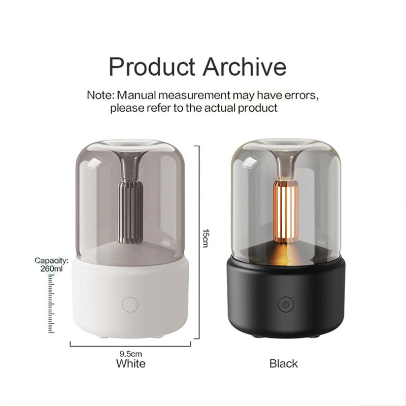 260 ml Candlelight Aroma Diffuser Φορητός USB Electric Air Humidifier Cool Mist Maker Essential Oil Diffuser with LED NightLight