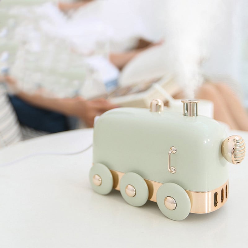 300ml Ultrahangos párásító Retro Mini Train USB Aroma Légdiffúzor Illóolaj Köd Készítő Fogger Színes LED Fénnyel