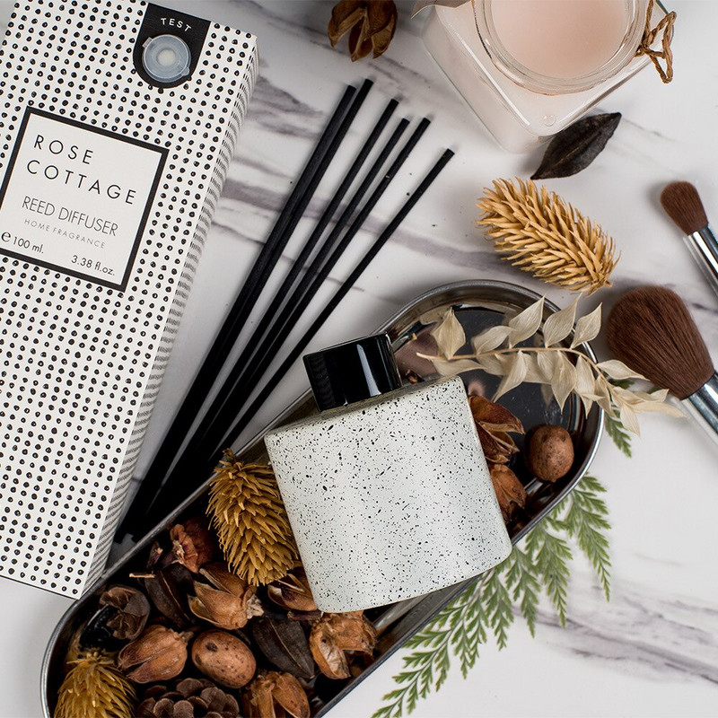 100ml Reed Diffuser with Stripe/Pots Συσκευασία, Αιθέριο Έλαιο Φυτικού Λευκό Τσάι, Summer Lily, Shangri-la Home άρωμα για το σπίτι