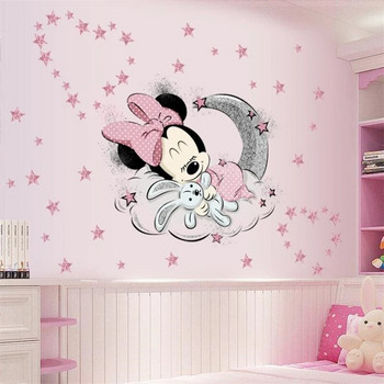 Disney Mickey Mouse Minnie Baby Sleep Стикер за стена за декорация на детска стая Тапет Сладък анимационен самозалепващ се DIY стенопис