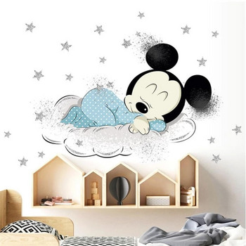 Disney Mickey Mouse Minnie Baby Sleep Αυτοκόλλητο τοίχου για Παιδικό Δωμάτιο Διακόσμηση Ταπετσαρίας Χαριτωμένο καρτούν αυτοκόλλητο DIY Mural Decal