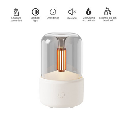 Φορητό Candlelight Aroma Diffuser 120ml Electric USB Air Humidifier Cool Mist Maker Fogger Oils Diffuser with LED Night Light