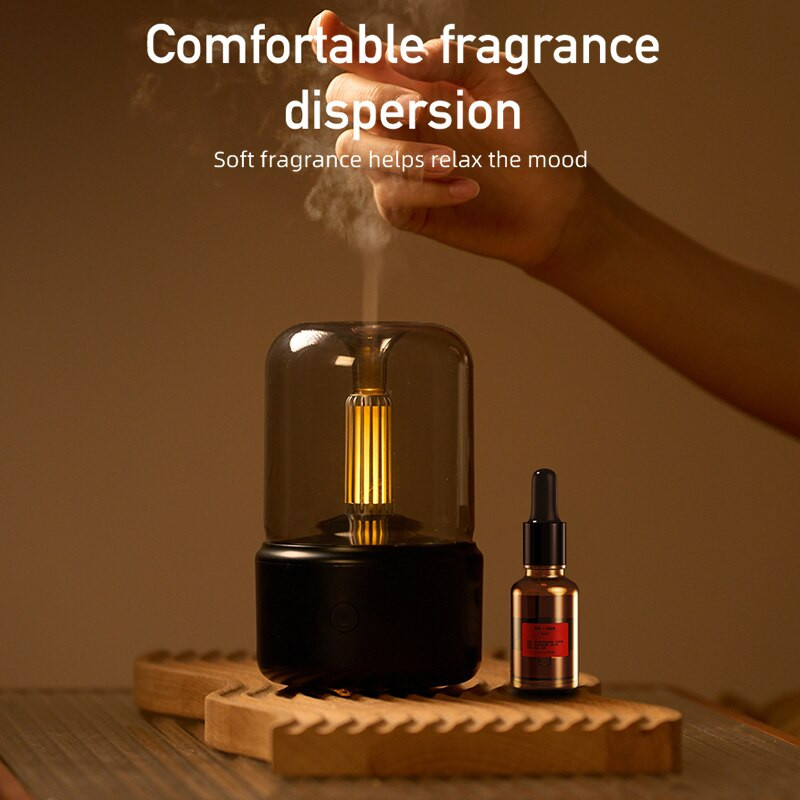 Φορητό Candlelight Aroma Diffuser 120ml Electric USB Air Humidifier Cool Mist Maker Fogger Oils Diffuser with LED Night Light