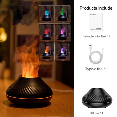130 ml légpárásító USB hordozható vulkanikus láng aroma diffúzor színes éjszakai fény illattal otthoni illóolajos párásító