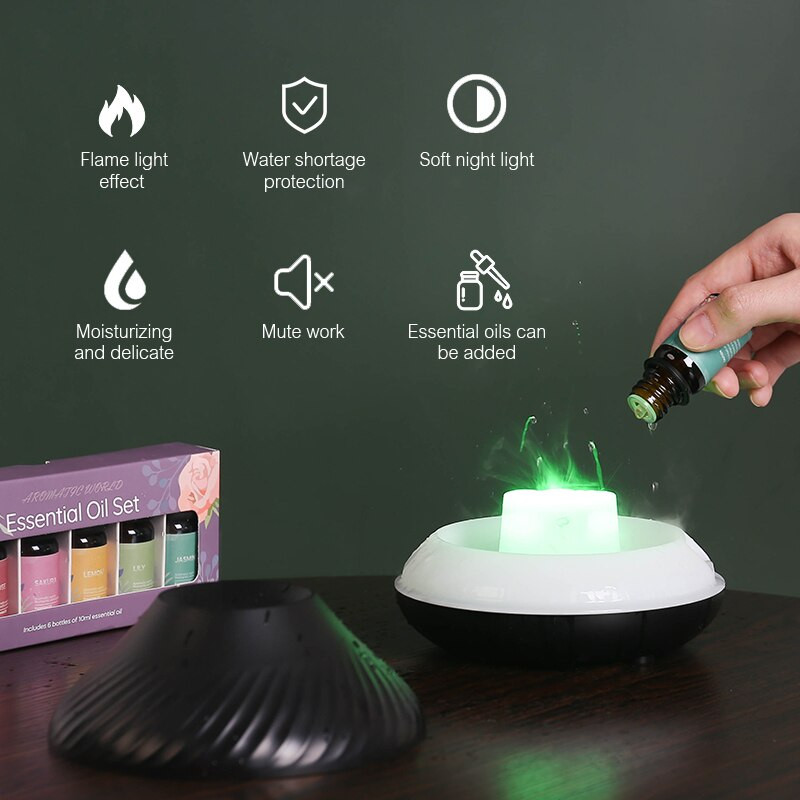 130 ml légpárásító USB hordozható vulkanikus láng aroma diffúzor színes éjszakai fény illattal otthoni illóolajos párásító