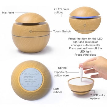 Mini Air Humidifier USB Ultrasonic Aroma Diffuser Wood Grain USB Light Electric Essential Oil Diffuser for Home Aromatherapy