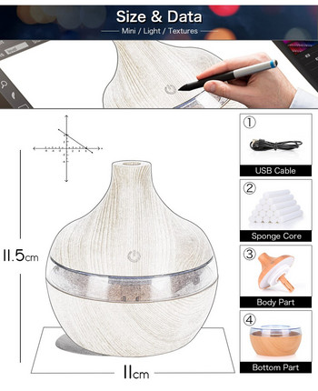 300ML Ηλεκτρικός υγραντήρας αέρα Essential Aroma Oil Diffuser Ultrasonic Wood Grain Diffus USB Mini Mist Maker LED Light hogar