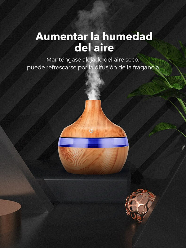 Umidificator de aer electric de 300 ML Difuzor de ulei esențial de aromă Difuzor cu ultrasunete de cereale de lemn USB Mini aparat de aburire cu lumină LED hogar