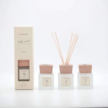 50ml Φυτικό αιθέριο έλαιο Reed Diffuser Frosted Aroma Diffuser Bottle με ξύλινο καπάκι και φυσικά μπαστούνια από ρατάν για διακόσμηση σπιτιού