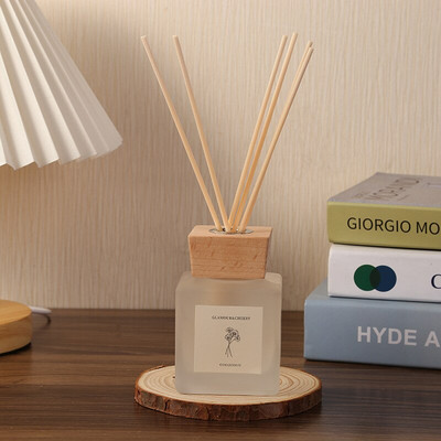 50ml Φυτικό αιθέριο έλαιο Reed Diffuser Frosted Aroma Diffuser Bottle με ξύλινο καπάκι και φυσικά μπαστούνια από ρατάν για διακόσμηση σπιτιού