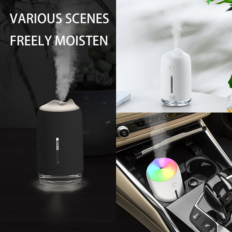 Spalvingas oro drėkintuvas mini ultragarsinis USB eterinių aliejų difuzorius automobilinis valytuvas Aroma Anijonų dulksnos gaminimo šviesos diodų difuzorių rinkiniai