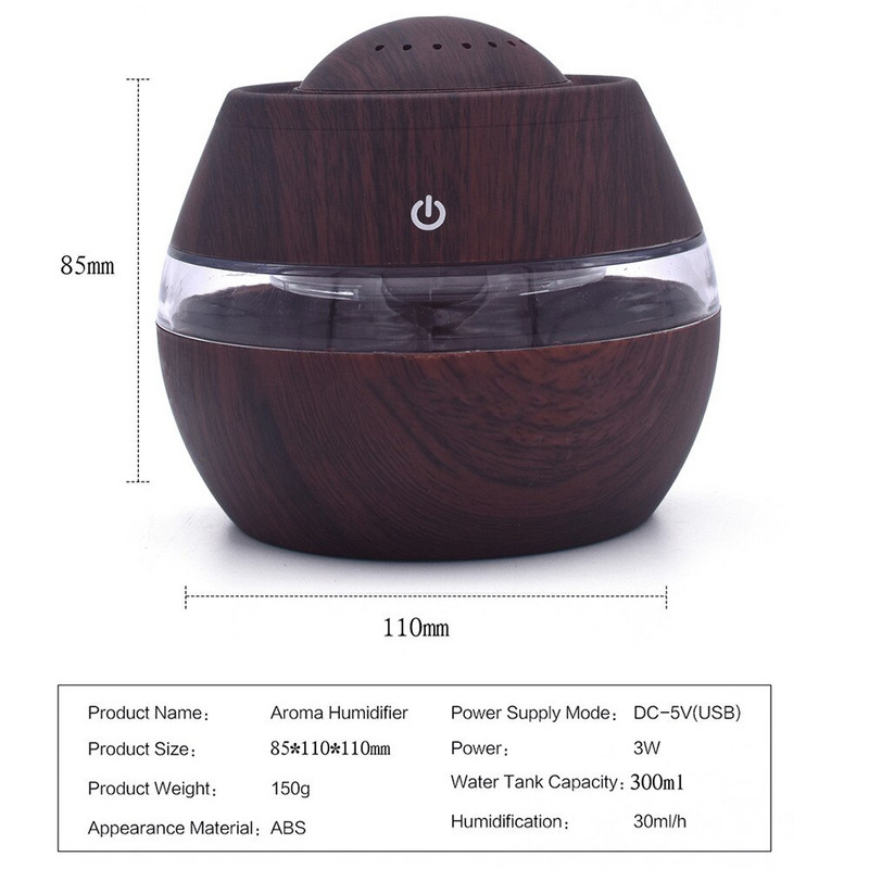 USB Aroma Oil Diffuser White Grain Electric Humidifier Ultrasonic Air Humidifier Aromatherapy Ledlight Mist Maker for Home Car