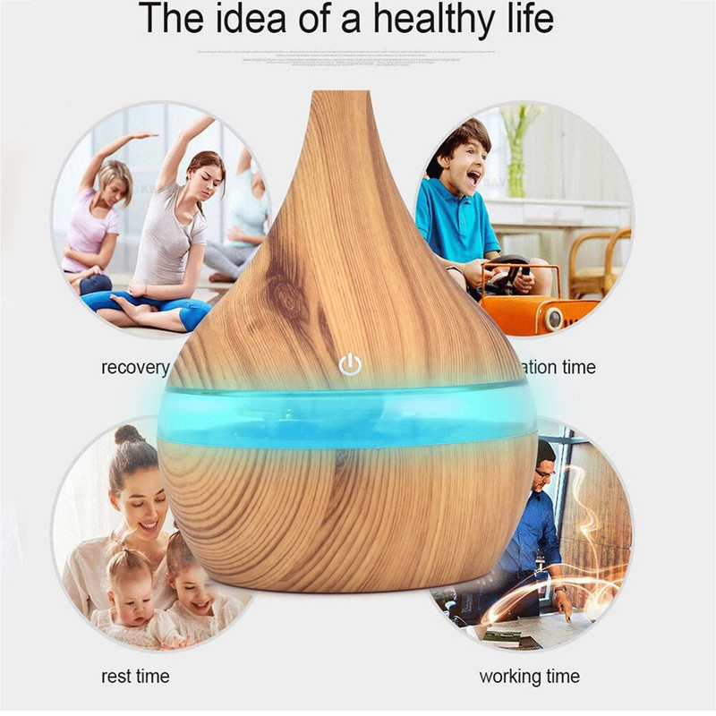 Electric Humidifier Aroma Oil Diffuser Essential Ultrasonic Wood Grain Air Humidifier Usb Mini Mist Maker Led Light 7colors