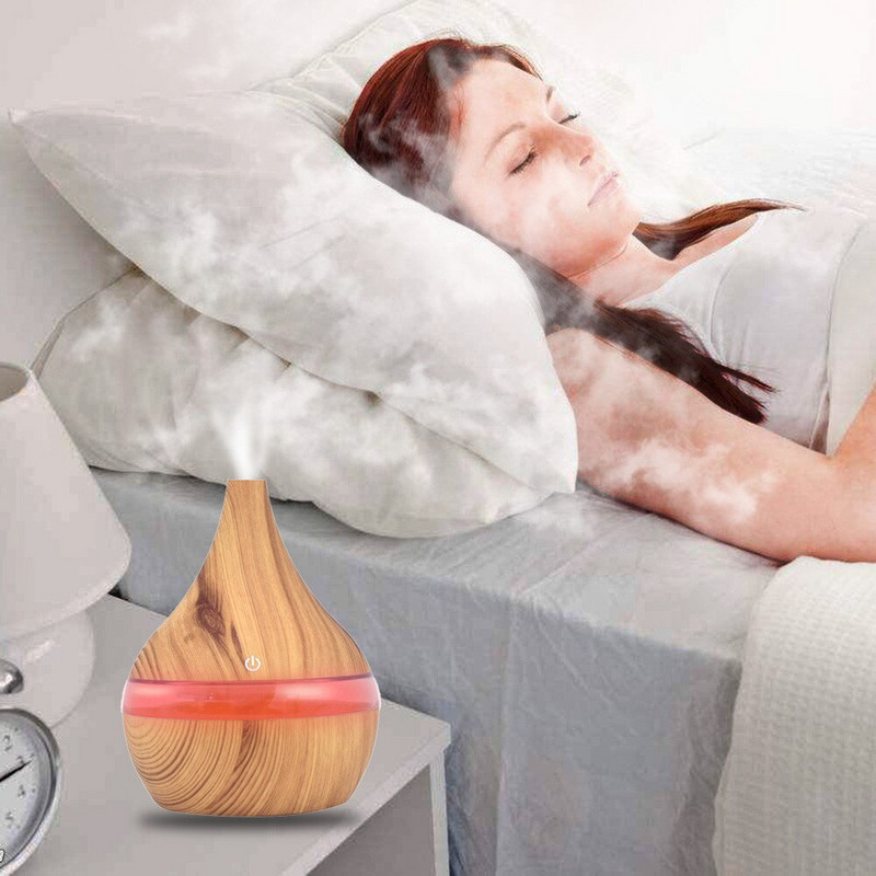 Electric Humidifier Aroma Oil Diffuser Essential Ultrasonic Wood Grain Air Humidifier Usb Mini Mist Maker Led Light 7colors