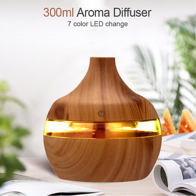 300ml Wood Grain Essential Oil Aromatherapy Diffuser Usb Charging Home Air Humidifier Purify Soothing Led Night Light Mist Maker