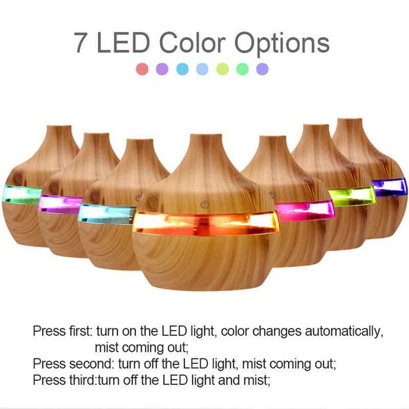 300 ml Ulei esențial din cereale de lemn Difuzor de aromoterapie Încărcare USB Umidificator de aer pentru casă Purifică Lumină de noapte LED liniștitoare Produs de ceață