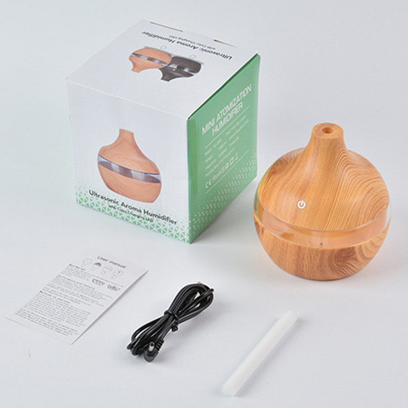 Wood Grain Essential Oil Aromatherapy Diffuser Home Office Air Humidifier Purify Soothing Led Night Light Mist Maker Usb 300ml