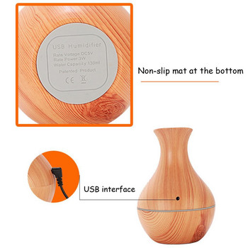 130ml Mini Air Humidifier Ultrasonic Usb Wood Grain Led Light Electric Essential Oil Diffuser Aromatherapy Home Aroma Diffuser