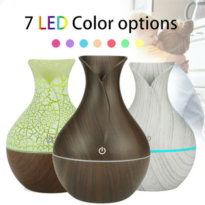 130ml Usb Humidifier Air Electric Aroma Mist Wood Grain Oil Aromatherapy Mini Have 7 Led Light Diffuser for Car Home Office