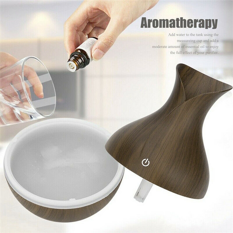 130ml Usb Humidifier Air Electric Aroma Mist Wood Grain Oil Aromatherapy Mini Have 7 Led Light Diffuser for Car Home Office
