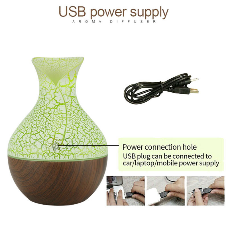 130ml Usb Humidifier Air Electric Aroma Mist Wood Grain Oil Aromatherapy Mini Have 7 Led Light Diffuser for Car Home Office
