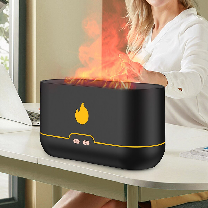 Umidificatoare cu flacără Umidificatoare cu ceață rece de 240 ml Difuzor portabil de uleiuri esențiale cu lumină colorată schimbătoare Umidificator de aromă USB