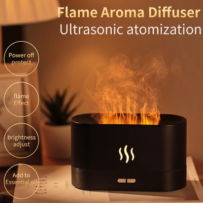 Flame Aroma Diffuser Ultrasonic Flame LED Light Air Humidifier 180ML Smart Diffuser Essential Oil Cool Mist Maker για το σπίτι