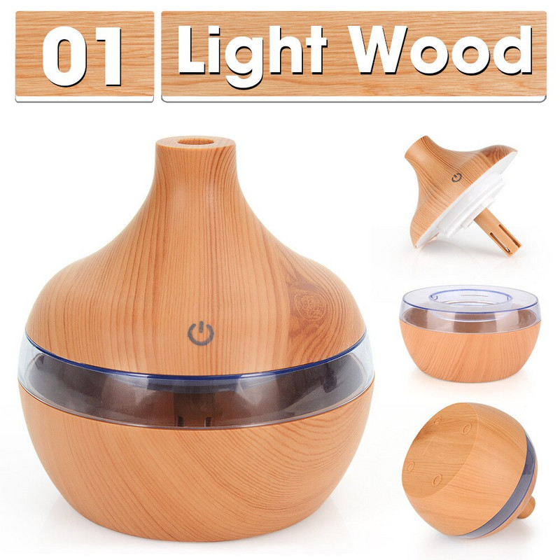 300ml Wood Grain USB párásító elektromos aroma diffúzor köd faszemű olaj aromaterápiás mini LED lámpa autós otthoni irodába