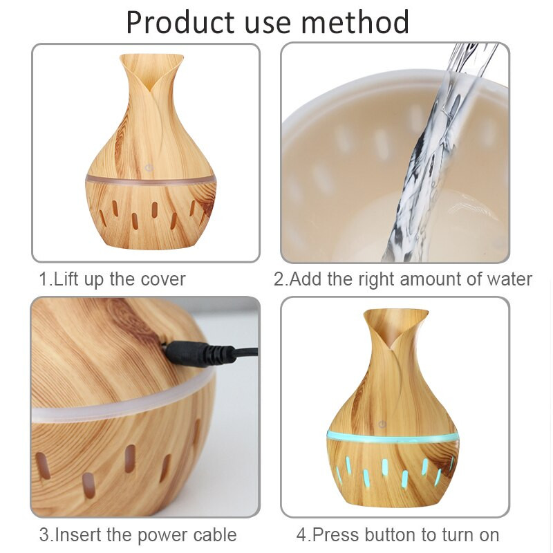 USB elektromos párásító mini faszemcsés aromadiffúzor illóolajos aromaterápiás hideg párakészítő LED-del otthoni használatra