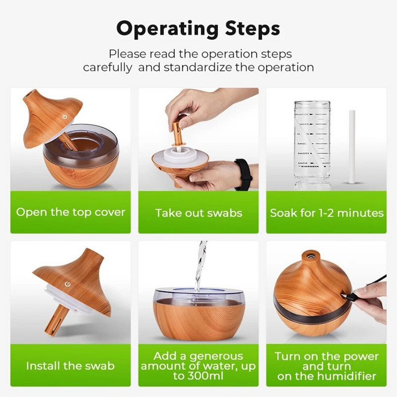 300ML Wood Grain Usb Humidifierr Electric Aroma Diffuser Mist Wood Grain Oil Aromatherapy Mini LED Light for Car Home Office