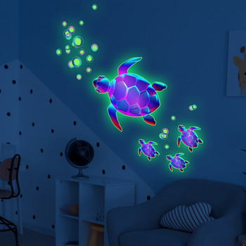 Μωβ χελώνα φωτεινά αυτοκόλλητα στον τοίχο Παιδικά δωμάτια Διακόσμηση κρεβατοκάμαρας Ζώα Ταπετσαρία Διακόσμηση σπιτιού Glow In The Dark Αυτοκόλλητα