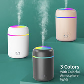 Hordozható 300 ml-es légpárásító mini aroma olajdiffúzor USB Cool Mist permetező színes puha éjszakai fénnyel otthoni autótisztítóhoz