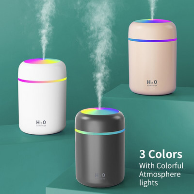 Φορητός υγραντήρας αέρα 300ML Mini Aroma Oil Diffuser USB Cool Mist Sprayer με πολύχρωμο μαλακό νυχτερινό φως για οικιακό καθαριστή αυτοκινήτου