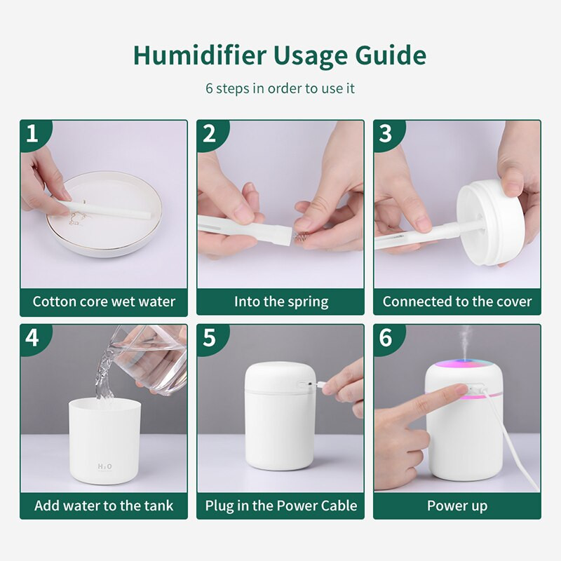 Hordozható 300 ml-es légpárásító mini aroma olajdiffúzor USB Cool Mist permetező színes puha éjszakai fénnyel otthoni autótisztítóhoz