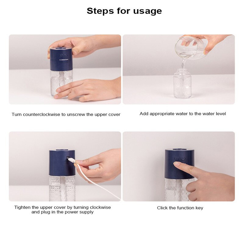 USB újratölthető párásító LED lámpa 200 ml portbale mini illóolaj diffúzor autós tisztító 2 módú nano porlasztó otthonra