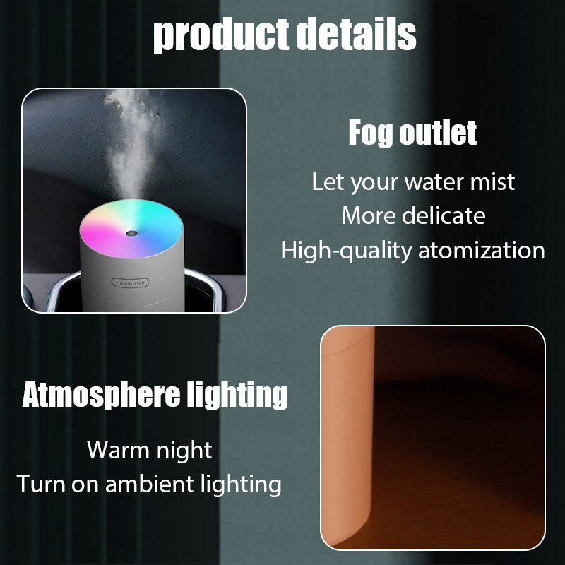 Umidificator de aer USB, cu ultrasunete, difuzor de uleiuri esențiale de aromă, umidificator romantic cu lumină moale, mini generator de ceață rece, purificator, difuzor