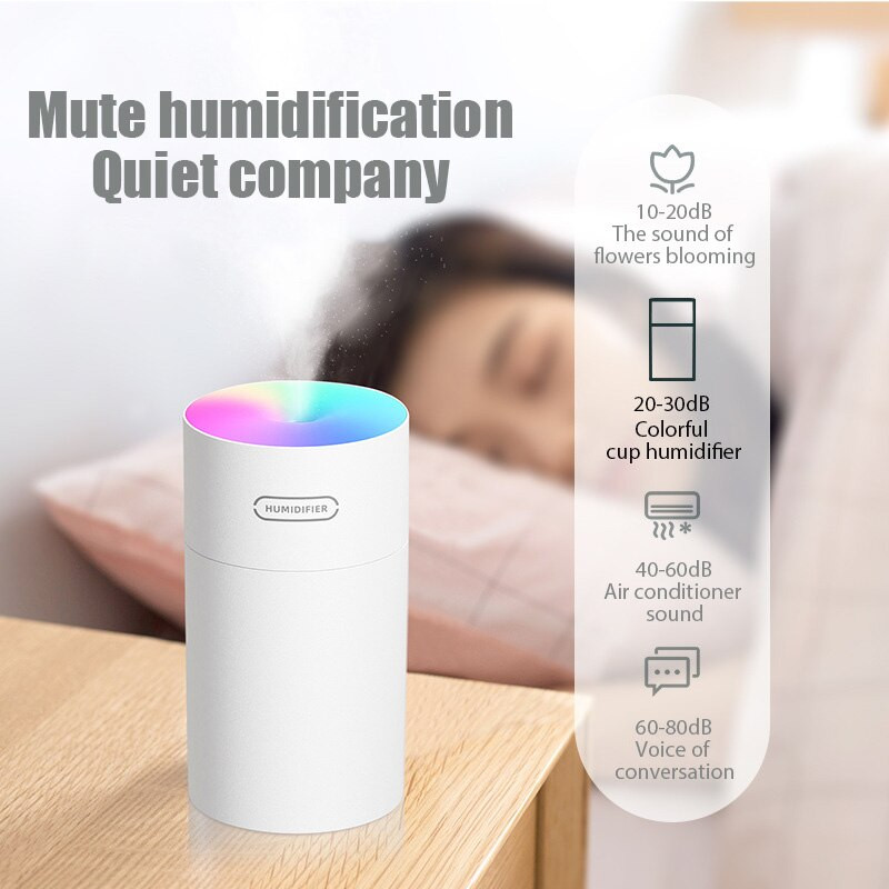 Umidificator de aer USB, cu ultrasunete, difuzor de uleiuri esențiale de aromă, umidificator romantic cu lumină moale, mini generator de ceață rece, purificator, difuzor