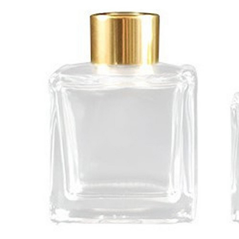 50 ml ir 100 ml ir 200 ml tuščio kvadrato formos Kvapinio stiklo difuzoriaus buteliukas ir Aromaterapijos buteliukai su aliumito apskritimu ir plastikiniais dangteliais