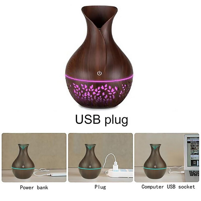 USB Humidifier Oil Diffuser Supplies Office Led Atomizer Vase Shape Home Usb Mist Maker Room Fragrance Color Option Aromatherapy