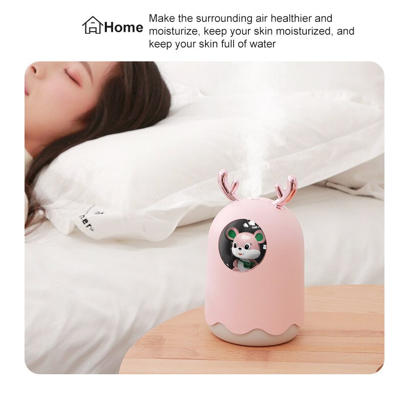 300ml Cute Little Mouse Humidifier Mini Household Ultrasonic Electric Moisturizing Spray With Night Light LED Car Dormitory Tool