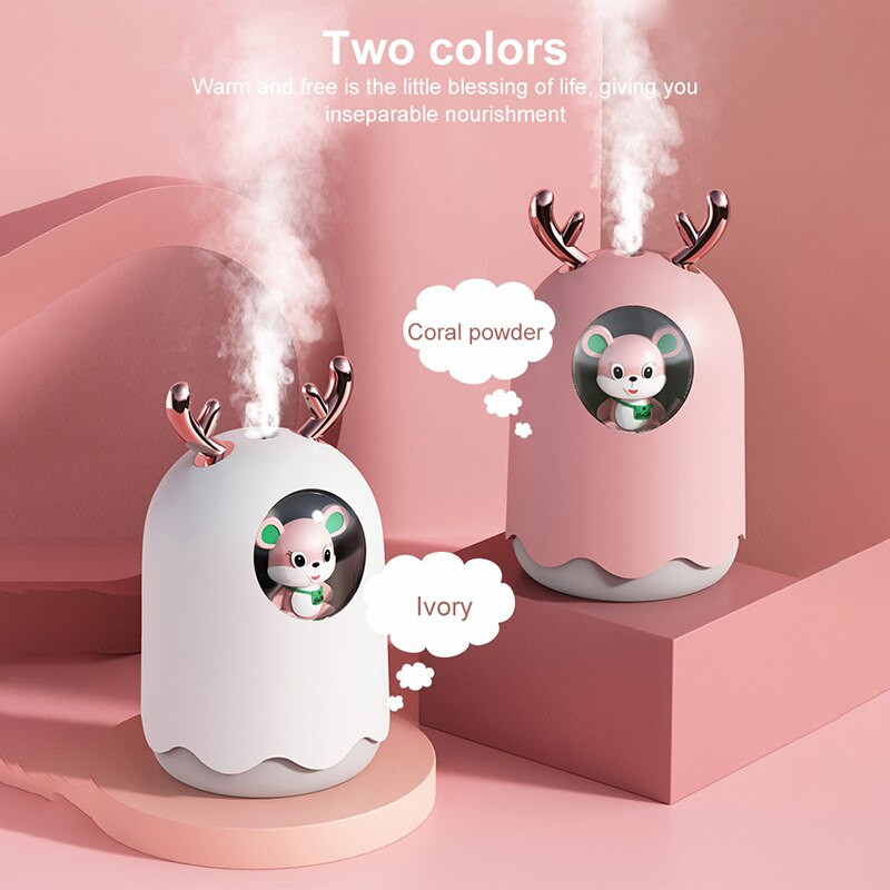 300ml Cute Little Mouse Humidifier Mini Household Ultrasonic Electric Moisturizing Spray With Night Light LED Car Dormitory Tool
